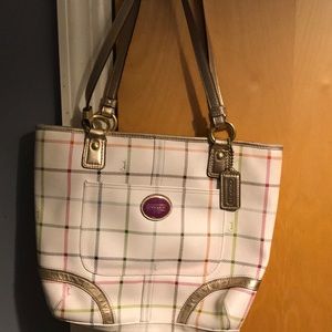 Coach white plaid purse